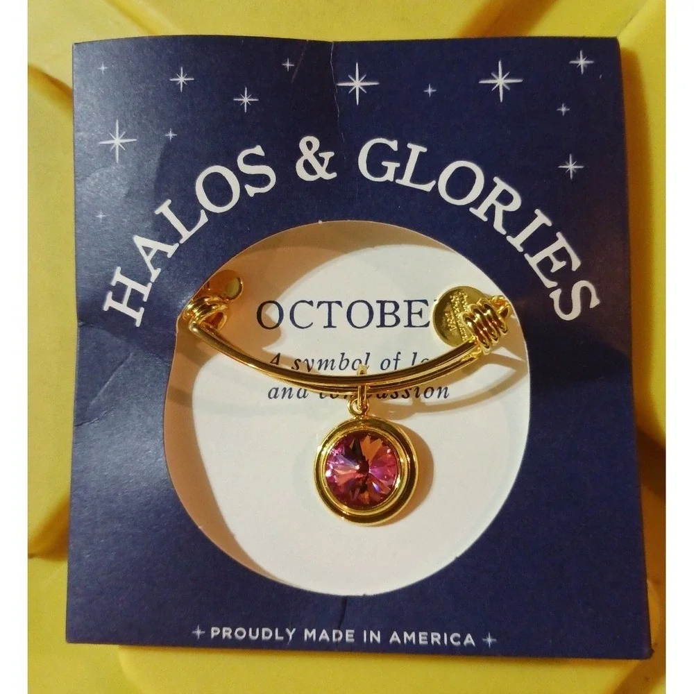 NEW Halos & Glories October‎ Gemstone Expandable Bangle Bracelet in Shiny Gold